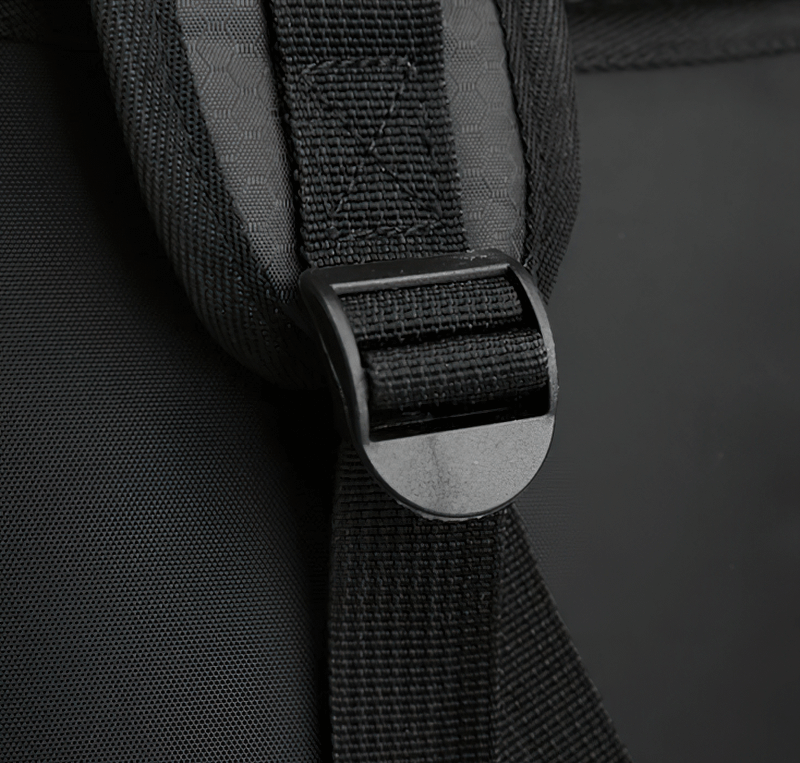 Close-up of adjustable strap on sports backpack SF0808, featuring durable waterproof material. Ideal for gym and outdoor activities.